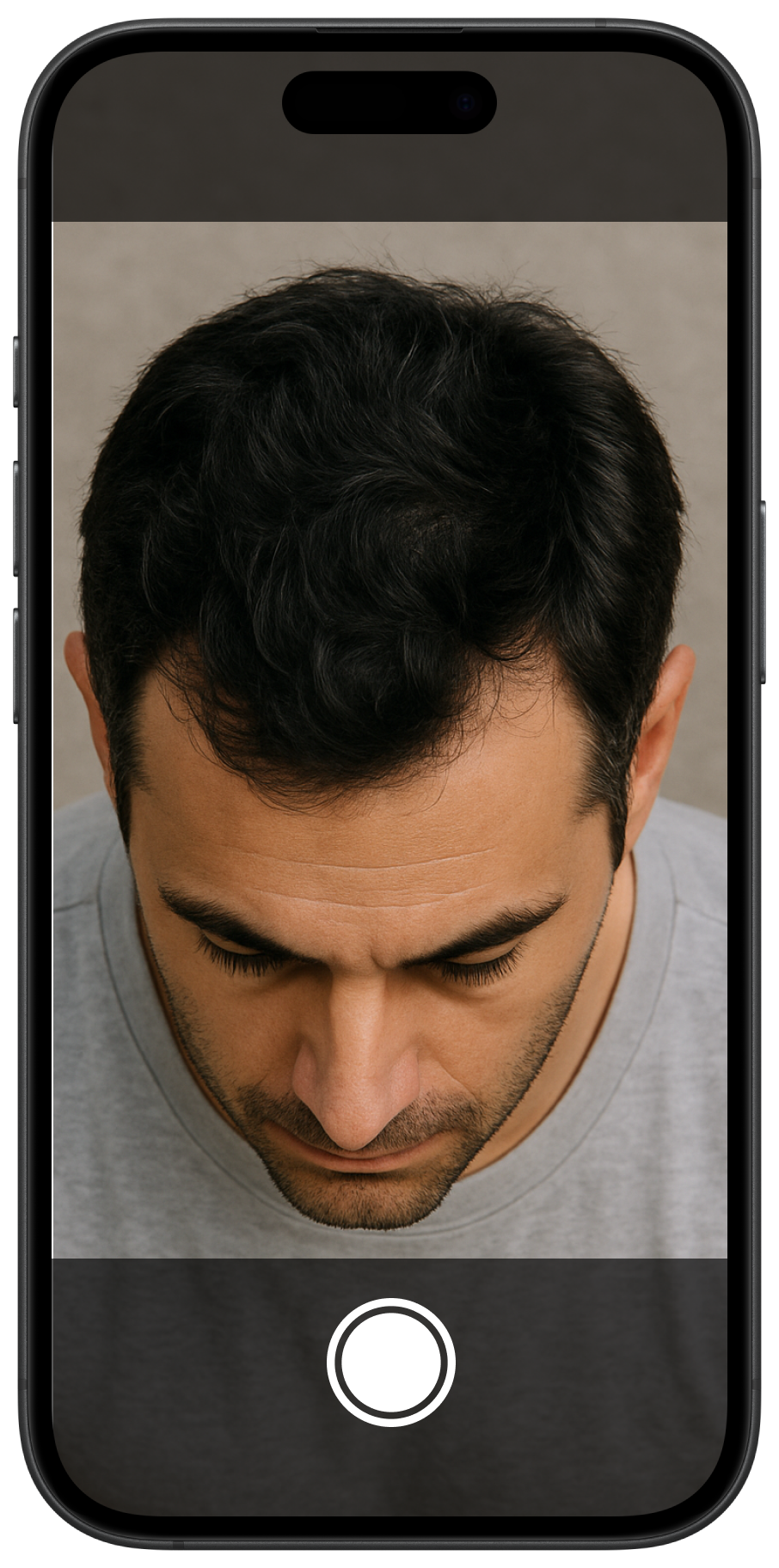 Camera screen guiding how to capture a hair photo